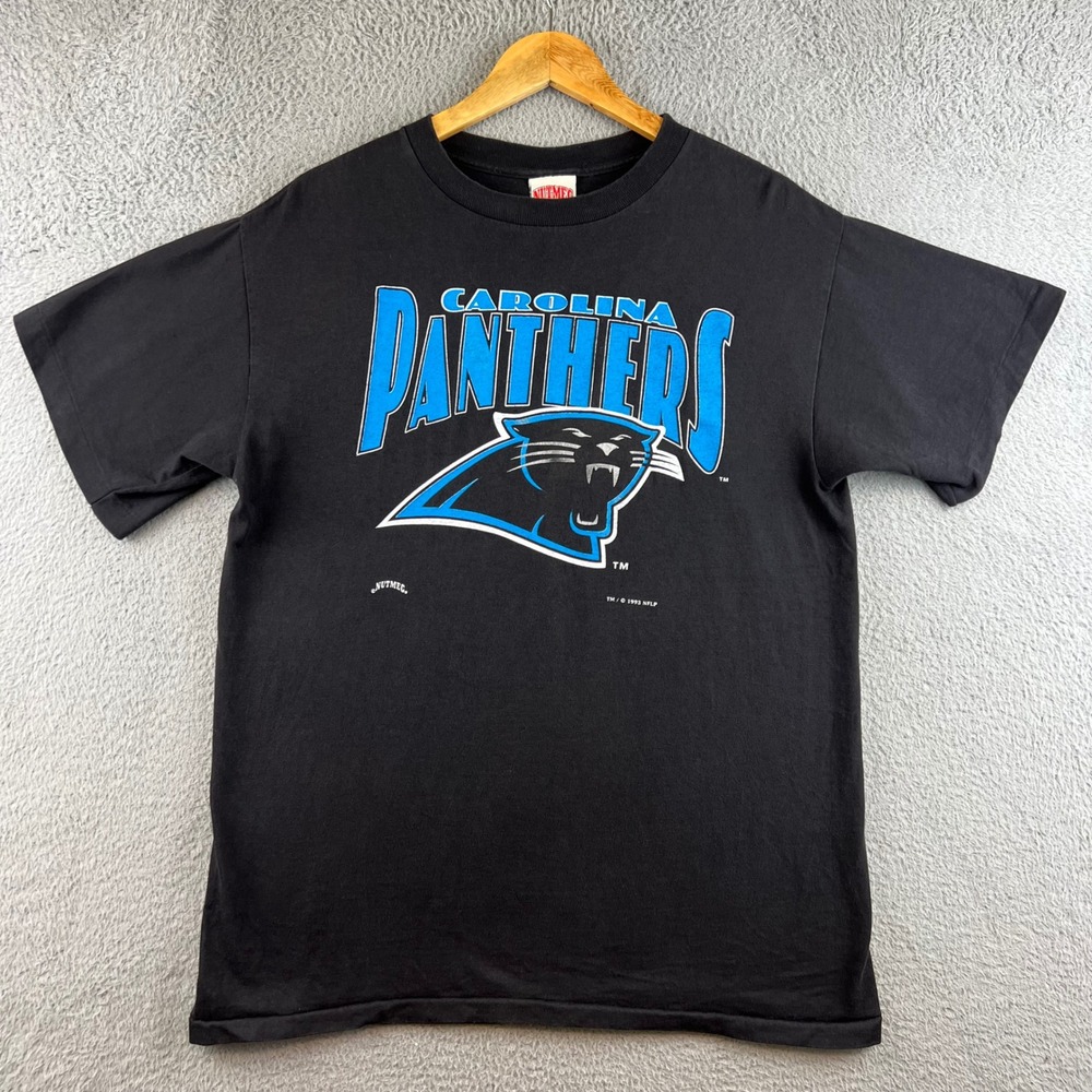 Vintage 1993 Carolina Panthers Nutmeg Mills T Shirt Mens Large Black NFL Single